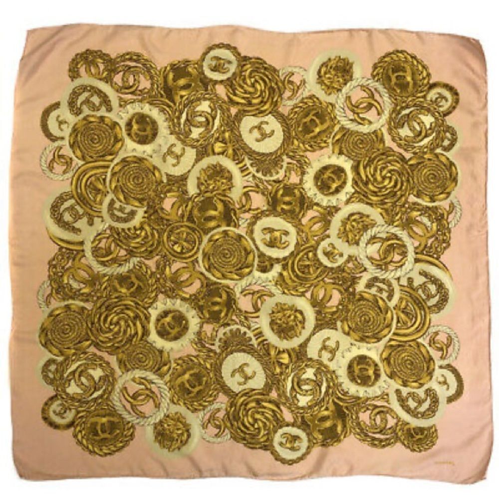 CHANEL CC Logo Pink 100% Silk Jewelry Print Scarf - Picture 4 of 12